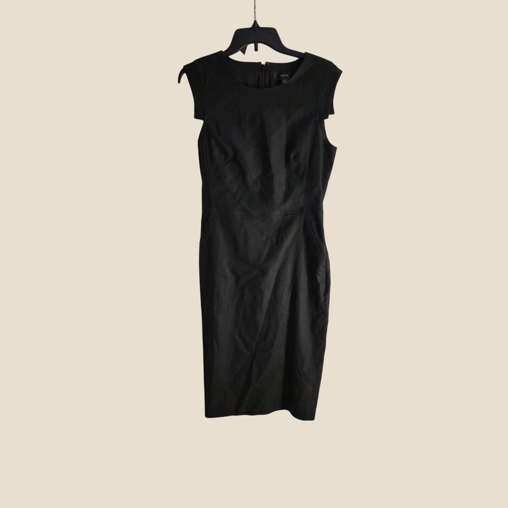 J.Crew Resume Sheath Dress Black Stretch Linen Blend Size 10T Professional EUC